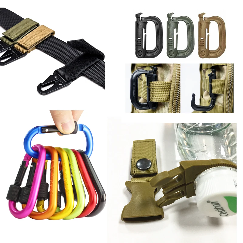 

Military Carabiner Nylon Belt Hook Tactical Backpack Outdoor Survival Hunting Climbing D-Ring Key Water Bottle Holder Accessory