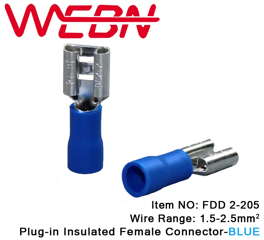 FDD2 205 Plug in Insulated Female Terminal Brass&PVC Material for Wire