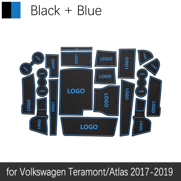 Противоскользящие резиновые ворота слот чашки коврик для VW T-ROC Tiguan Touran Sharan Teramont Altas Volkswagen аксессуары наклейки - Название цвета: Blue Teramont Atlas