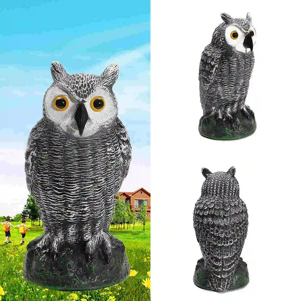 Lifelike 3D Eyes Fake Standing Owl Bird Hunting Shooting Decoys Deterrent Repeller Home Garden Decoration Ornaments