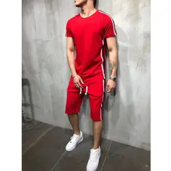 Летние хип-хоп спортивные красные и белые края дизайн короткий рукав футболка шорты для мужчин комплект из 2 предметов Повседневная