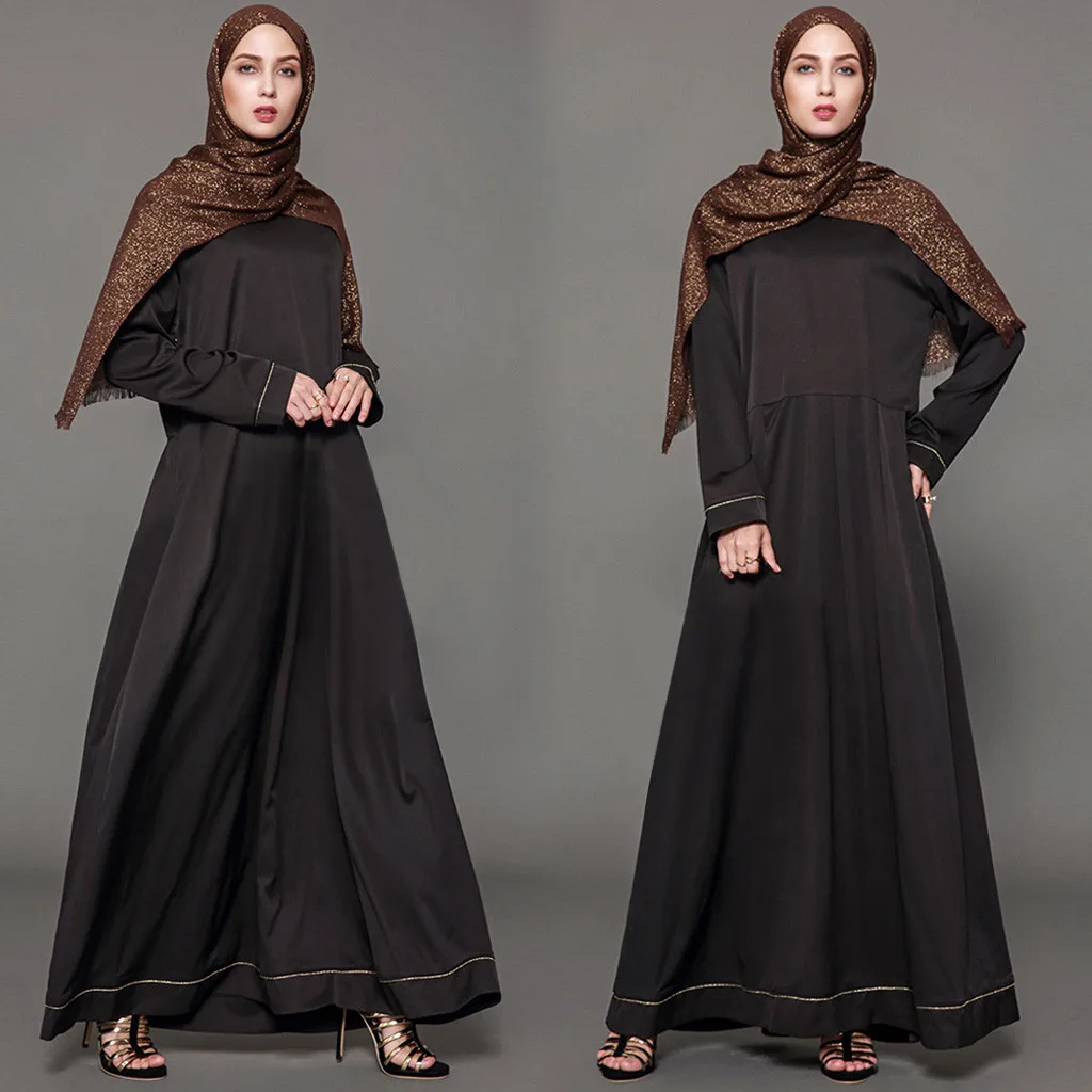 

Women's Kaftan Jilbab Islamic Long Sleeve Muslim Abaya Party Maxi Dress 2019 New Winter Velvet Maxi Long Dresses
