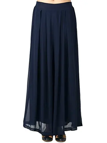 

Customize Women's Chiffon Pleated Plain Elastic Waist Wide Leg Palazzo Pants