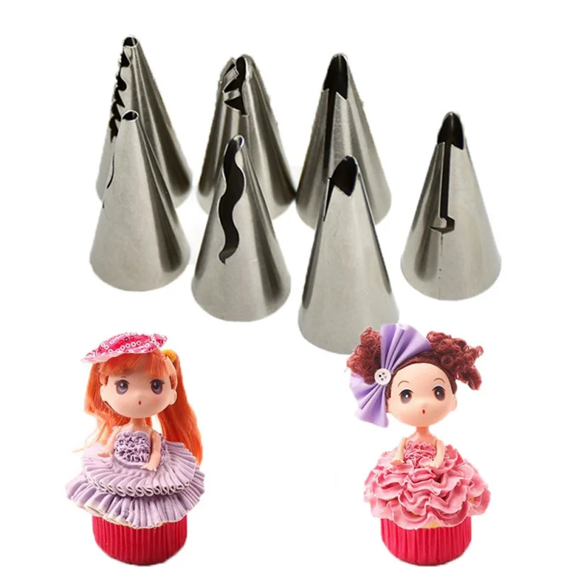 

7pcs/set Wedding Cake Nozzles Pastry Puff Skirt Icing Piping Nozzles Pastry Decorating Tips Cake Tool