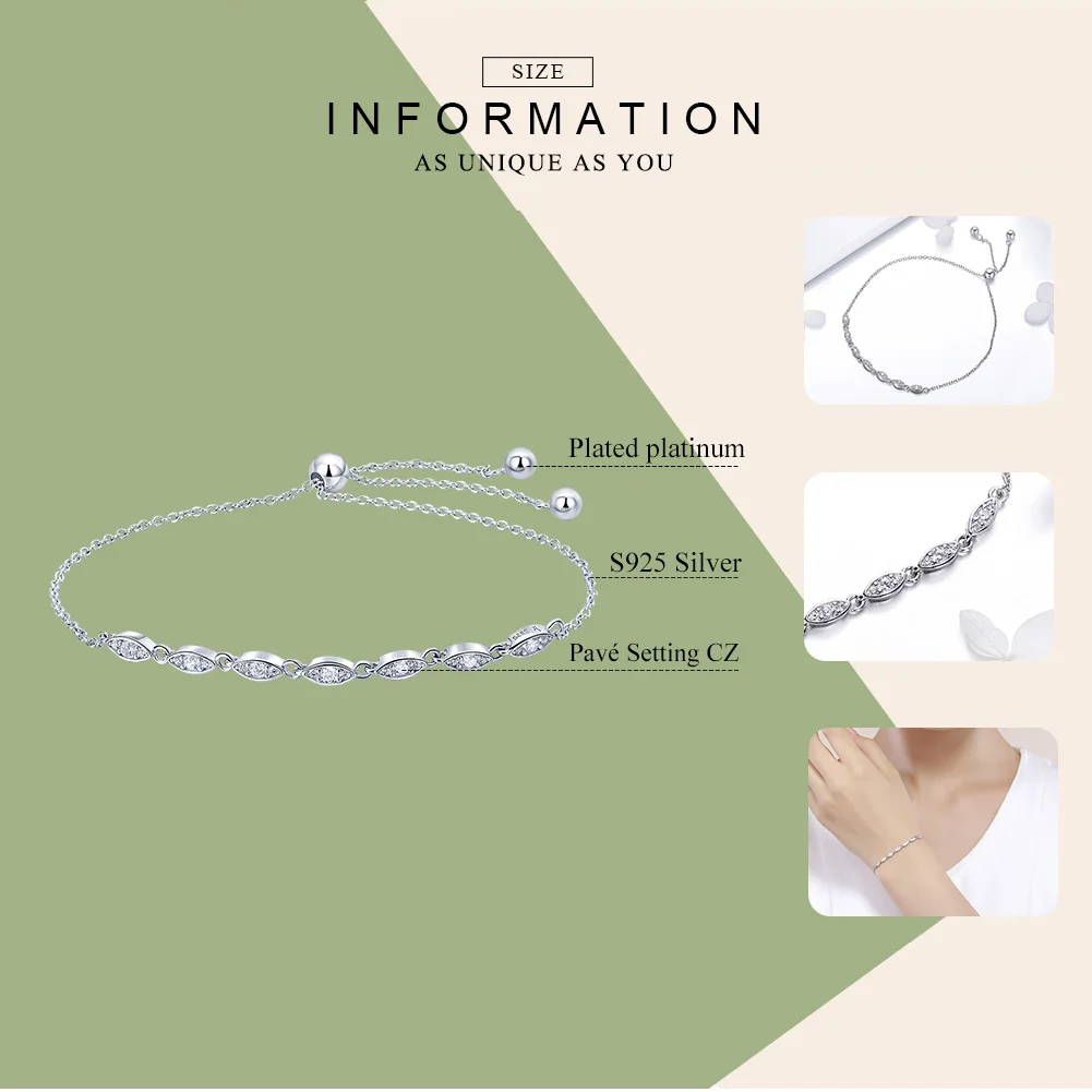Tanie BAMOER Trendy 925 srebro Droplet Chain Link bransoletki dla kobiet Luminous CZ modna bransoletka wyroby z biżuterii na prezent SCB086