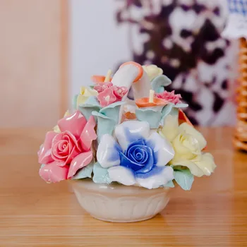 

rose ceramic flower basket romantic home decor craft room decoration handicraft ornament porcelain figurine wedding decorations