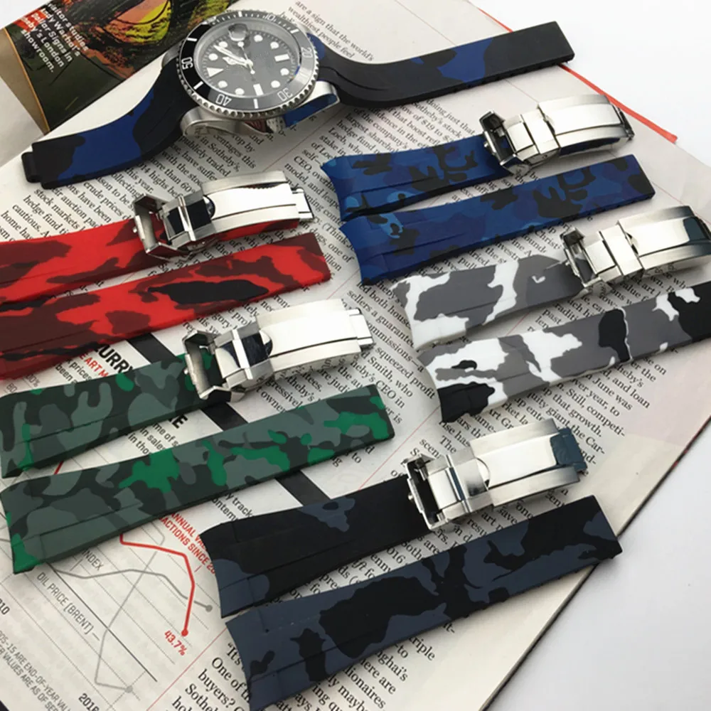 Waterproof Watchband Rubber Silicone Strap for Rolexwatch Diving Sport Watchstrap Camouflage for Submariner GMT Bracelet 20mm