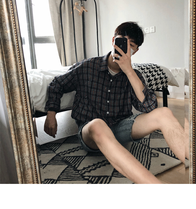 Повседневное молодежи плед хлопок отложным воротником Для мужчин Camisa 2018 Гонконг Стиль для отдыха с длинным рукавом решетки свободные