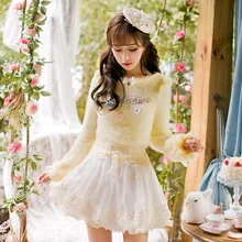 Платье принцессы в стиле «лолита» желтый свитер из мохера Рождество конфеты дождь прекрасное украшение дизайн игривый sliml ongsleeve японский designC16CD6159