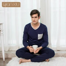 Осень, брендовая домашняя одежда для мужчин, повседневные пижамные комплекты, Мужской Хлопковый пижамный комплект, парные футболки с длинным рукавом и круглым вырезом и штаны