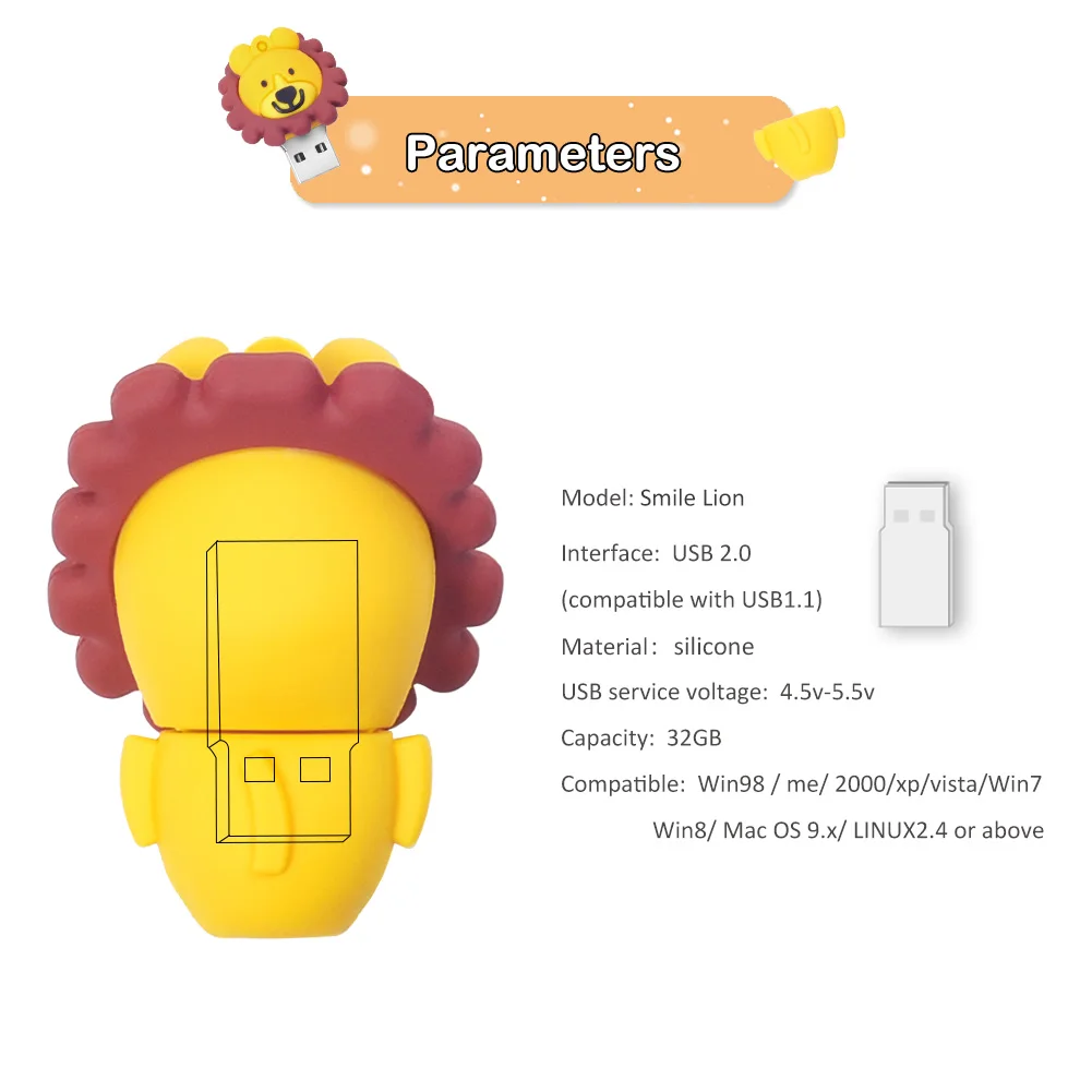 LEIZHAN Lion USB флеш накопитель с милым изображением слона 64 ГБ 32 16 8 4 u диск