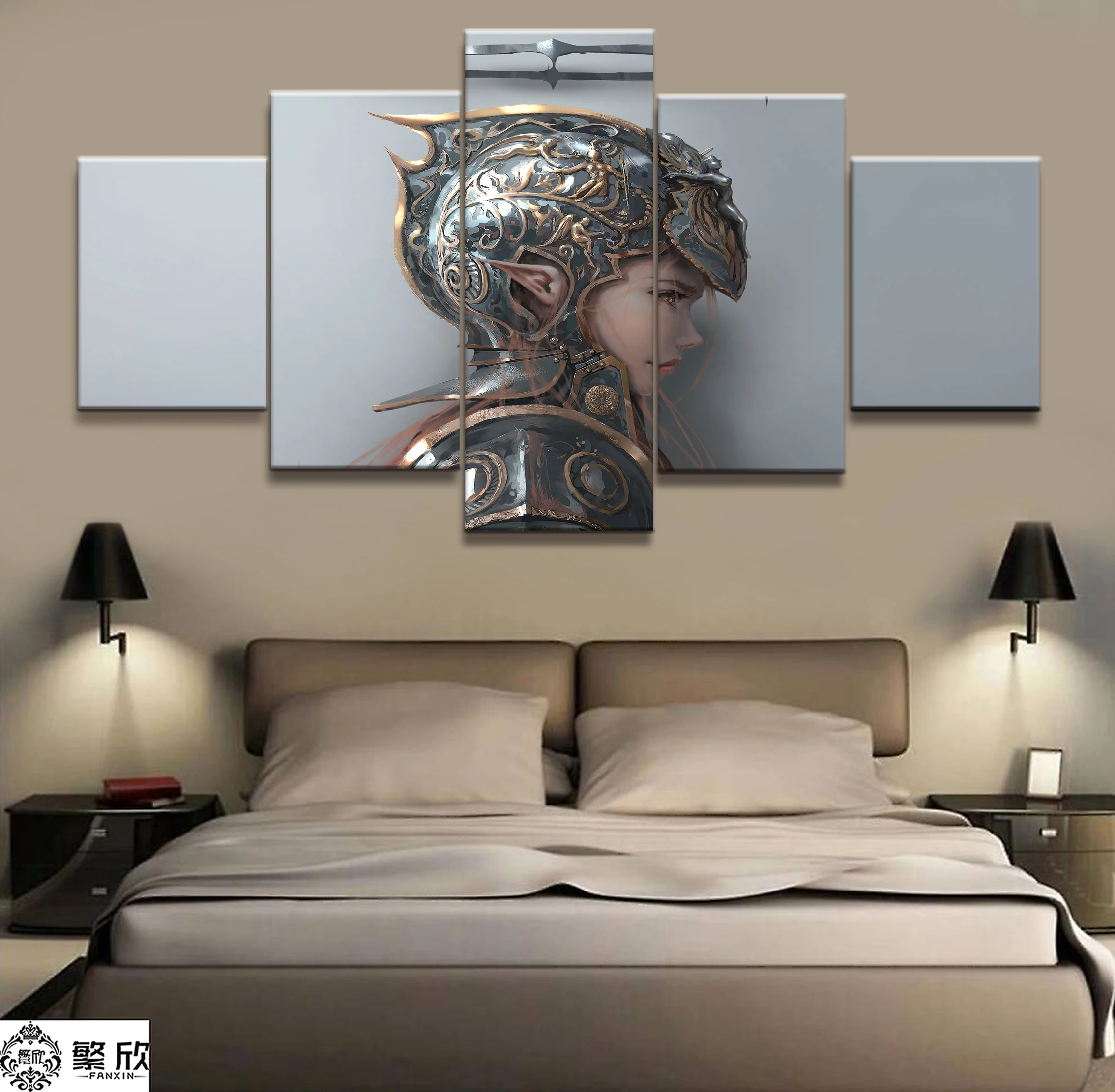 

Home Decor Modular Canvas Picture 5 Piece WLOP Ghost Blade Angel Princess Anime Painting Poster Wall For Home Canvas Wholesale
