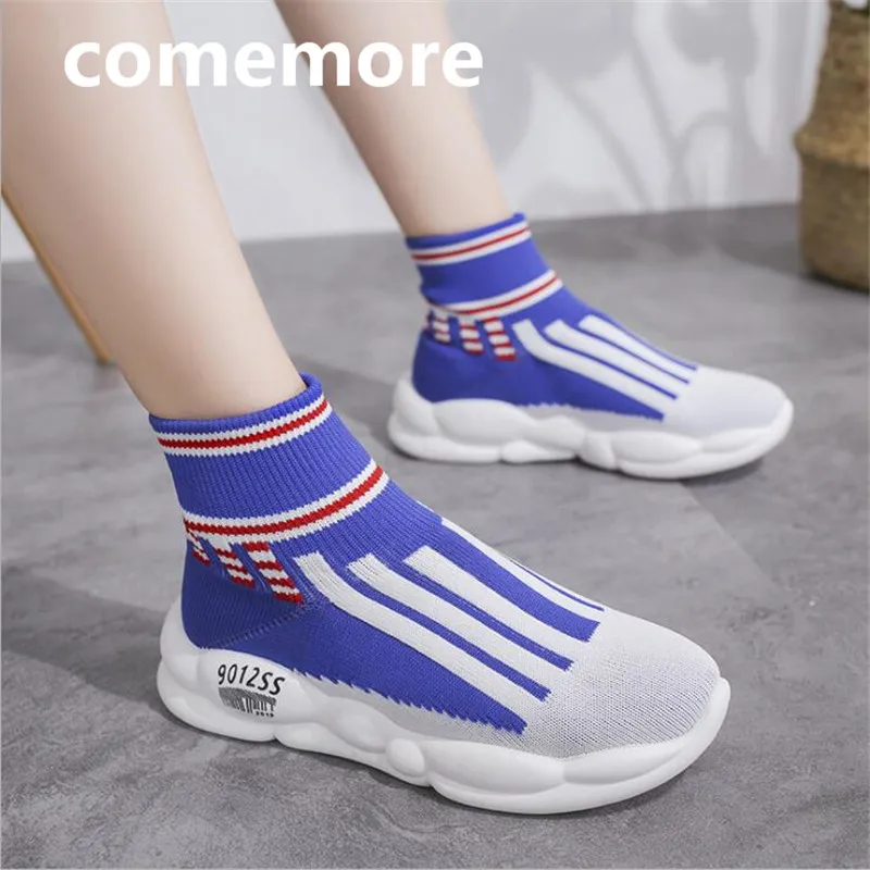 

Spring and summer high help color matching flying woven sponge cake thick bottom elastic cloth casual sports socks shoes