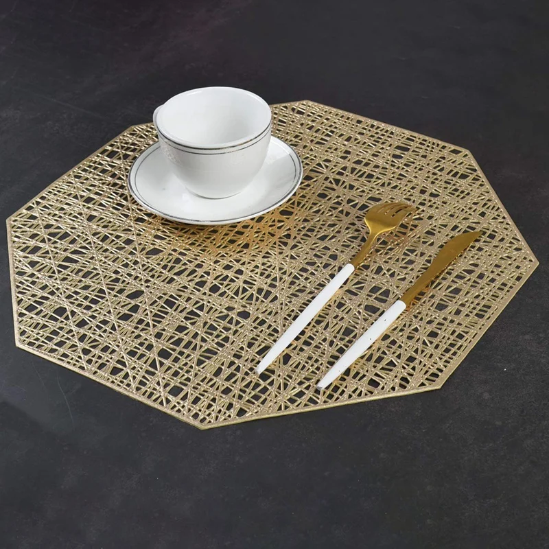 

Placemats for Dining Table Set Of 6 Place Mats Octagonal Non Slip for Dinner Table (Gold)