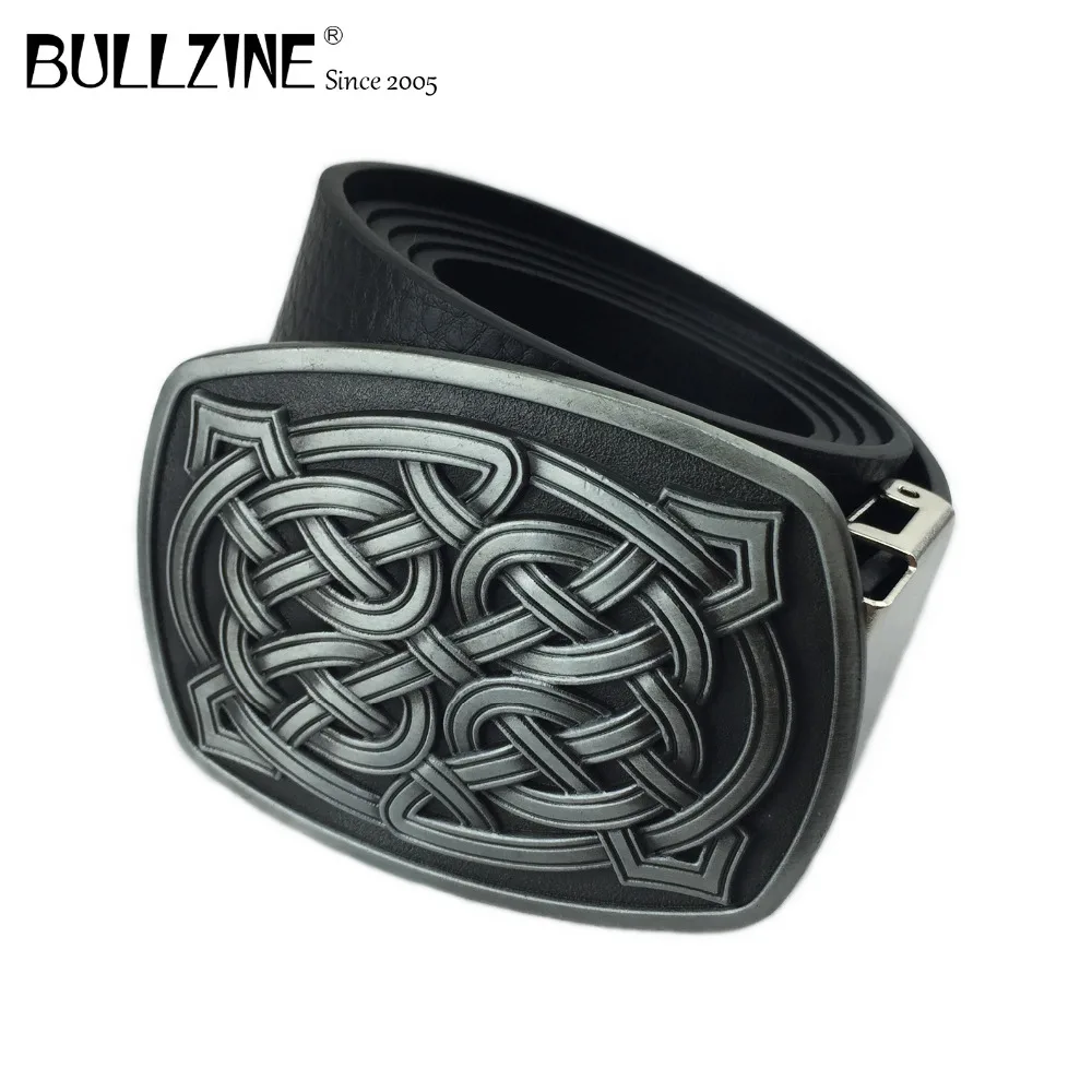 

Bullzine celtic knot western cowboy jeans gift belt buckle pewter finish free PU belt with connecting clasp 03503 drop shipping