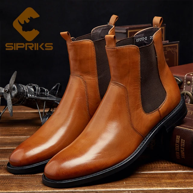 Sipriks fashion mens flat chelsea boot light brown stretch leather ...