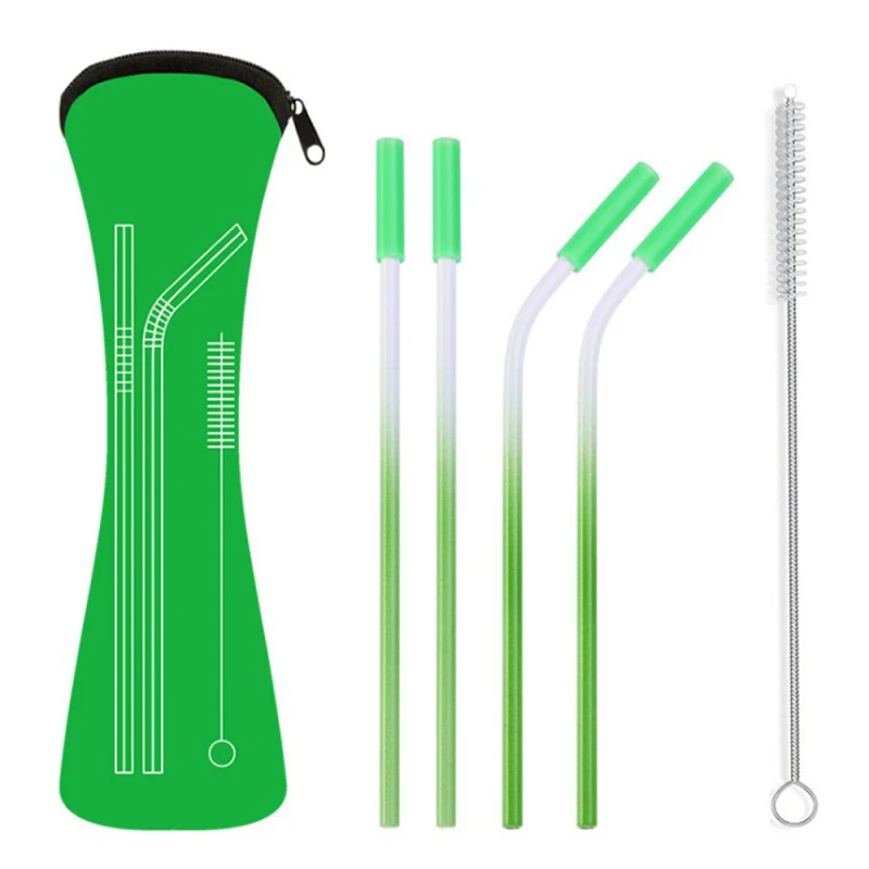 Reusable Metal Drinking Straws 304 Stainless Steel Sturdy Bent Straight Drinks Straw with Cleaning Brush Bar Party Accessory - Цвет: Зеленый