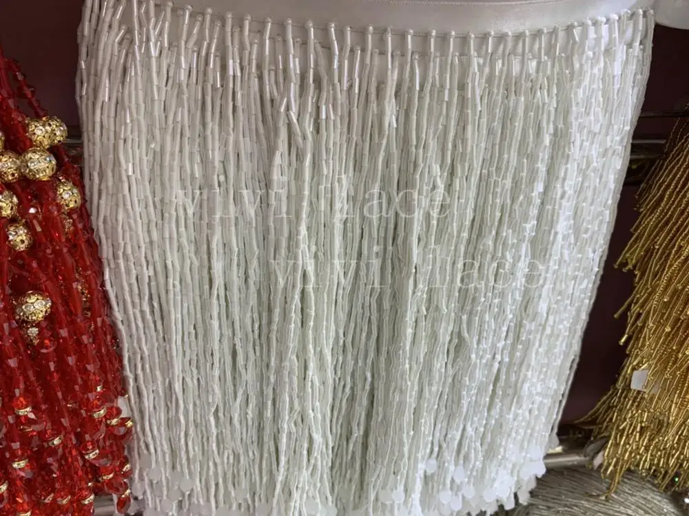 

zz004 new 5 yards ivory beads ribbon tassel pendants fringe 20 cm width for ball gown /bridal wedding dress/fassion show