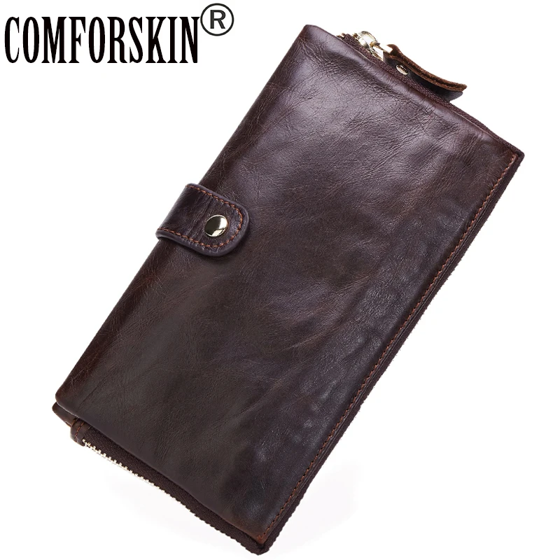

New Arrival Luxurious 100% Genuine Leather Multi-function Long Vertical Soft Men Wallet Card Holder 2017 High Quality Clutch Bag