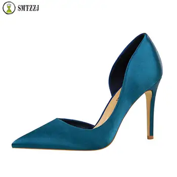 

Luxury Shallow Pointed Toe Women Satin High Heels Shoes Pumps Office Work Wear Casual Female Pumps Scarpins Shoes For Ladies