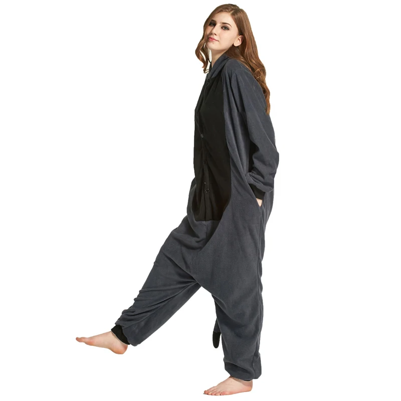 Funny Gray Black Raccoon Kigurumi For Adults Polar Fleece Pajamas Women Onesie Winter Sleepwear Men Night-Suit Halloween Cosplay (3)