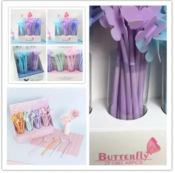 

6 choose korea Butterfly gel Pen Ink Pen School prize Office writing Supply kawaii student Stationery black needle pen 48pc/lot