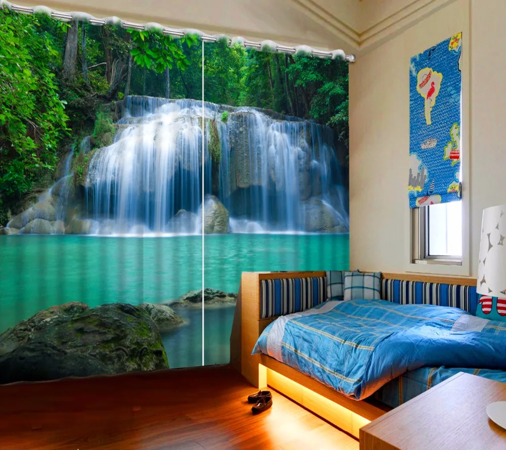 

Custom Waterfall Landscape Curtains 3D Curtain Drapes For Bedroom Living Room Blackout Curtains