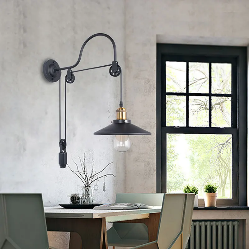 

Retro Loft wall lamp industry vintage wall light Adjustable Iron Pulley Lamp bedroom restaurant corridor cafe lamp bra sconce