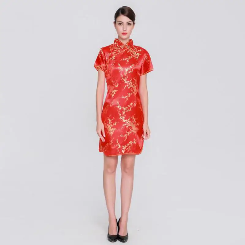 Vintage Cheongsam Mandarin Collar Short Qipao Rayon Dress for Elegant Plus Size Women image 2