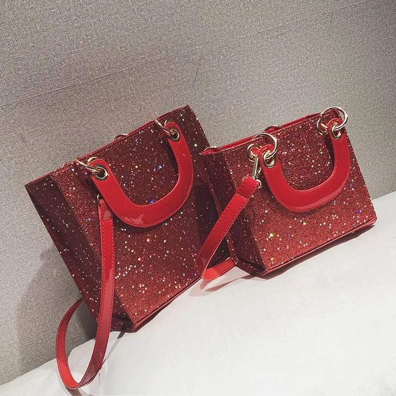 

British Fashion Female Square bag 2018 New Quality PU Leather Women's Designer Handbag Ladies Sequin Tote Shoulder Messenger Bag