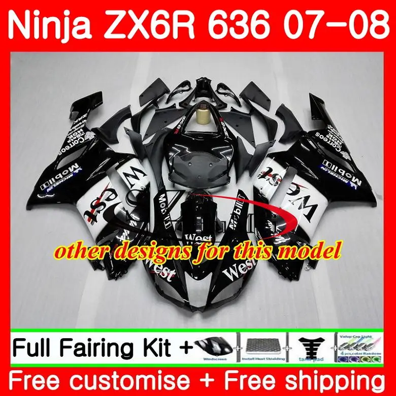 Средства ухода за кожей для KAWASAKI NINJA ZX 6R 07-08 600CC черный ZX-636 ZX636 8SH ZX600 все черный ZX6R 07 08 ZX 636 ZX-6R 2007 2008 Обтекатели комплект