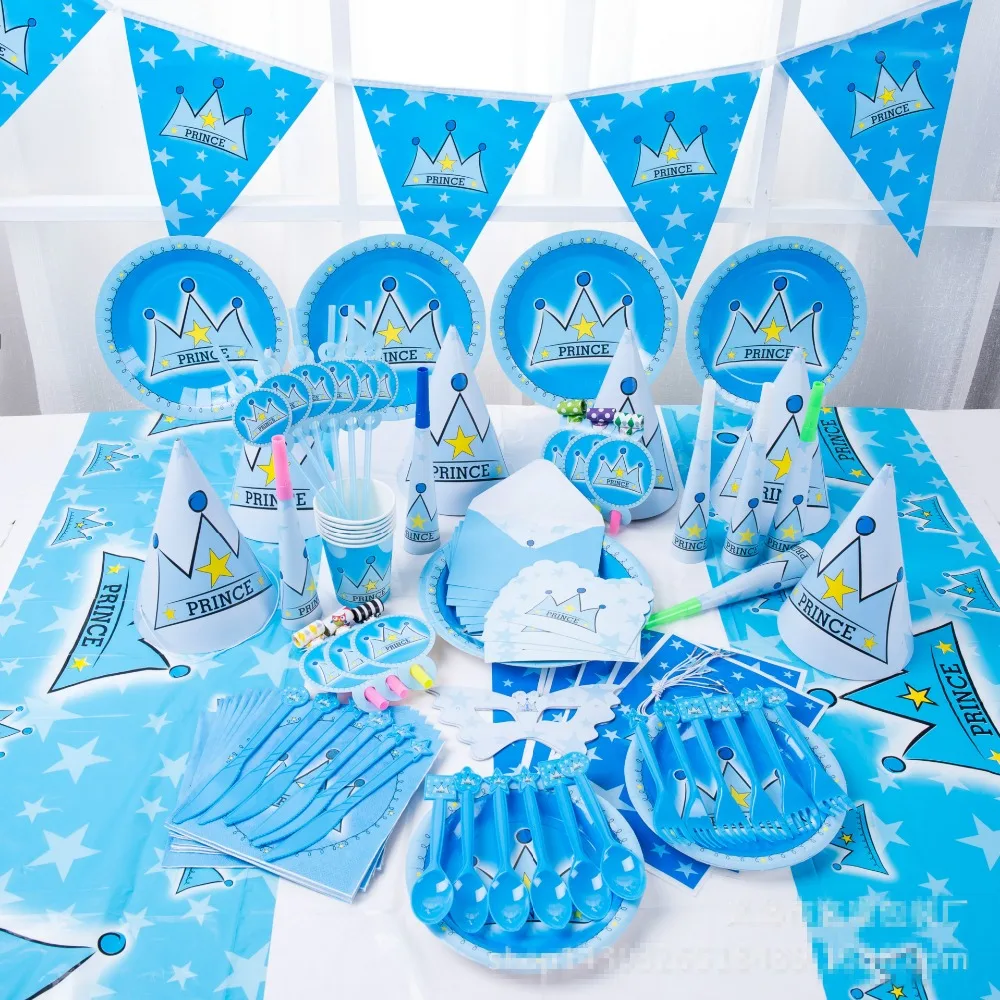 

90pcs New Kids Birthday Party Decoration Set Birthday prince Crown Theme Party Supplies Baby Birthday Party Pack
