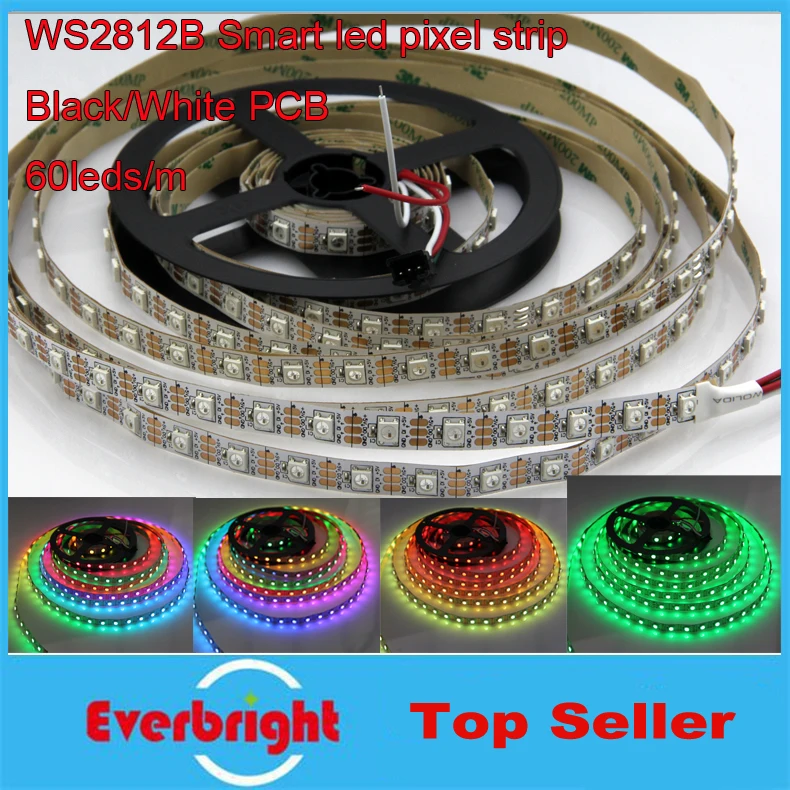 5M белый черный PCB 60 пикселя/WS2812B WS2812 2812 IC 5050 RGB светодиодный Пиксели полосы