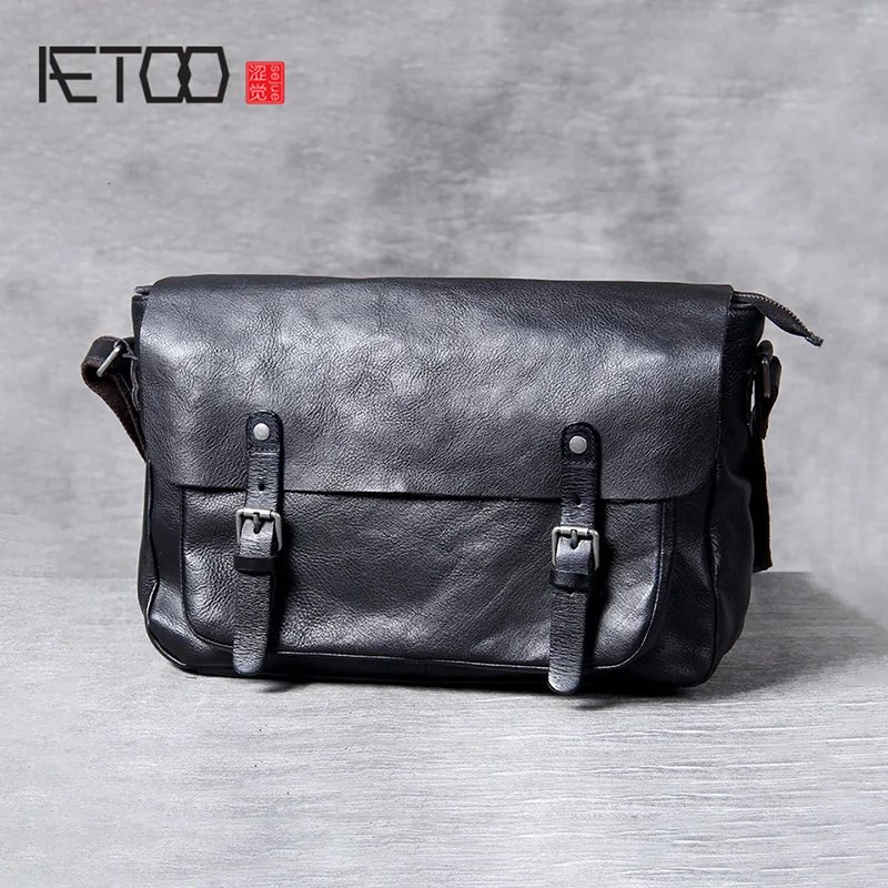 AETOO Retro casual Men's leather one-shoulder oblique postman bag, hand foreman layer cowhide computer Bag