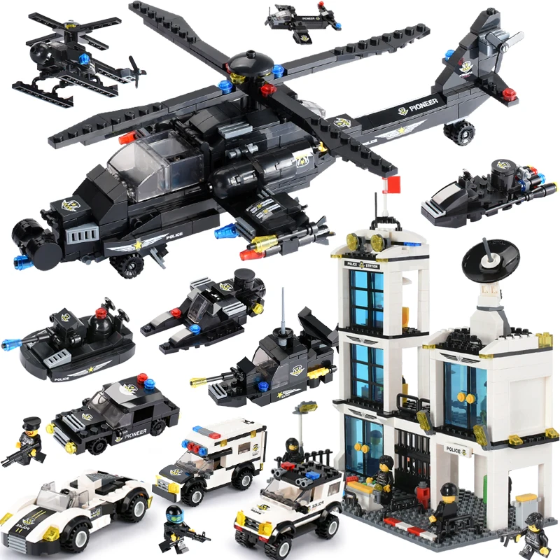 

Newest LegoINGs Blocks SWAT City Police Truck Building Blocks Sets DIY Helicopter Vehicle Creator Bricks Toys for Children Gift