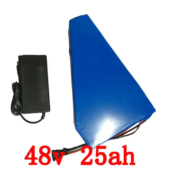 Best price at $466 Cheap 1400W Electric Bike Battery 48V 25AH triangle Lithium ion battery with Free bag PVC Case 30A BMS 54.6V 2A charger