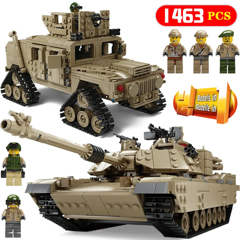 

1463PCS Hobbies Military M1A2 Tank Collection Series compatible Legoingly ABRAMS MBT HUMMER Model Building Bricks Toys Gifts