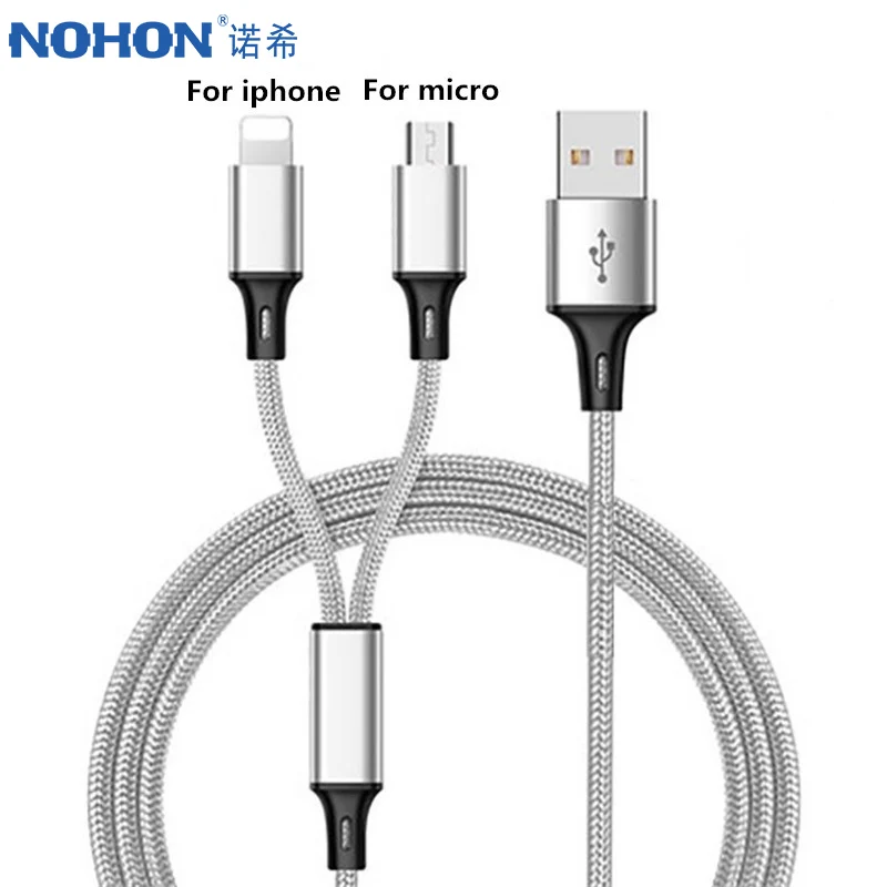 NOHON 2 in 1 Fast Lighting Micro USB Charging Cable For Iphone X 8 7 6 Samsung Galaxy S7 S6 Nylon Cellphone Quick Charger Cables | Мобильные