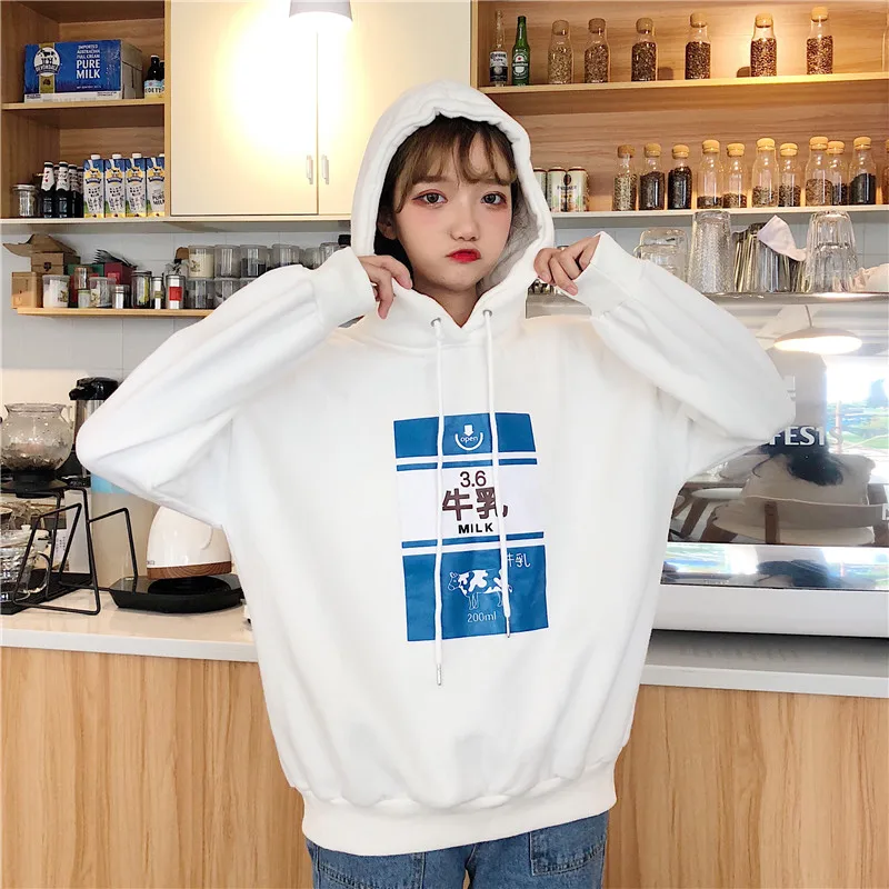 Harajuku мода плюс Velevt Для женщин толстовки милые коровье молоко коробка с