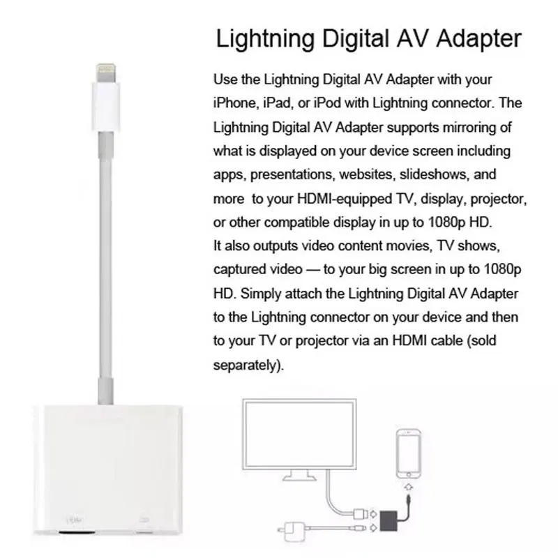 AHHROOU 1080P HDMI кабель для Lightning-AV HDMI/HD ТВ цифровой кабель адаптер для iPhone X 8 для iPhone 7 Plus для iPad Mini