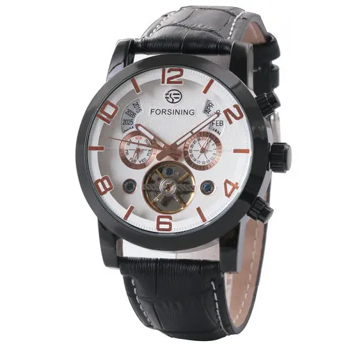 Мужские часы Forsining,, Лидирующий бренд, Роскошные, мужские, известные часы, автоматические, механические, с календарем, с датой, турбийон, наручные часы для мужчин - Цвет: BLACK WHITE