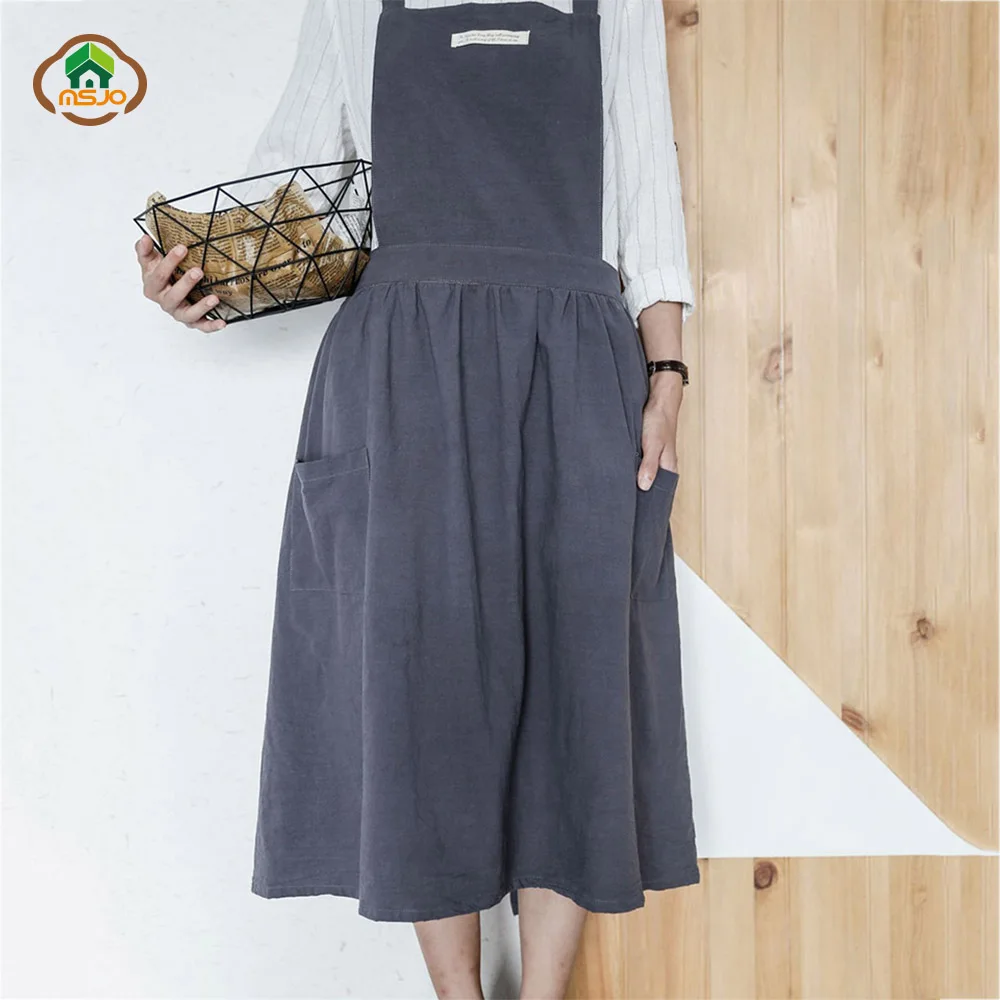 MSJO Apron Dress Kitchen Cotton Women Japanese Pastry Chef Vintage Apron Baking Barista Art Adults Woman Gardener Painting Apron