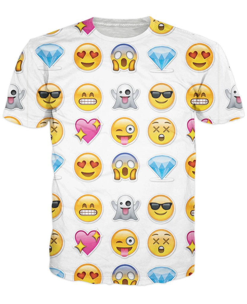 Emoticons T Shirt covered in iOS smiley faces diamonds and hearts 3d ...