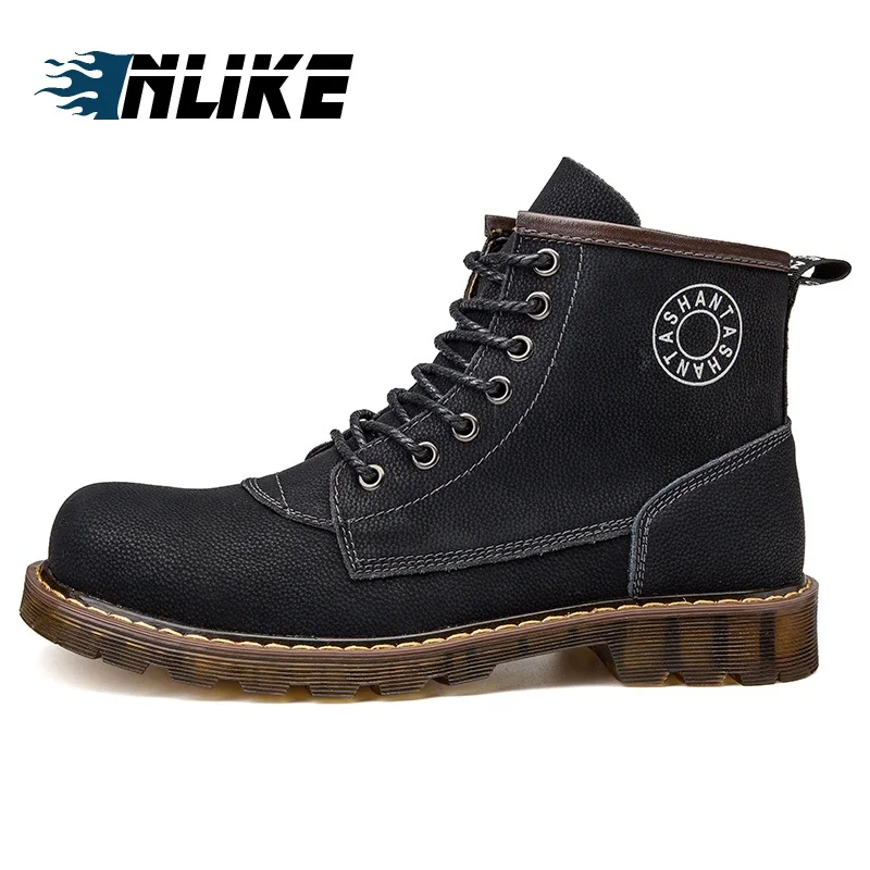 INLIKE/мужские военные ботинки на плоской подошве ботильоны из натуральной кожи ручной работы модные мужские полуботинки martin на шнуровке