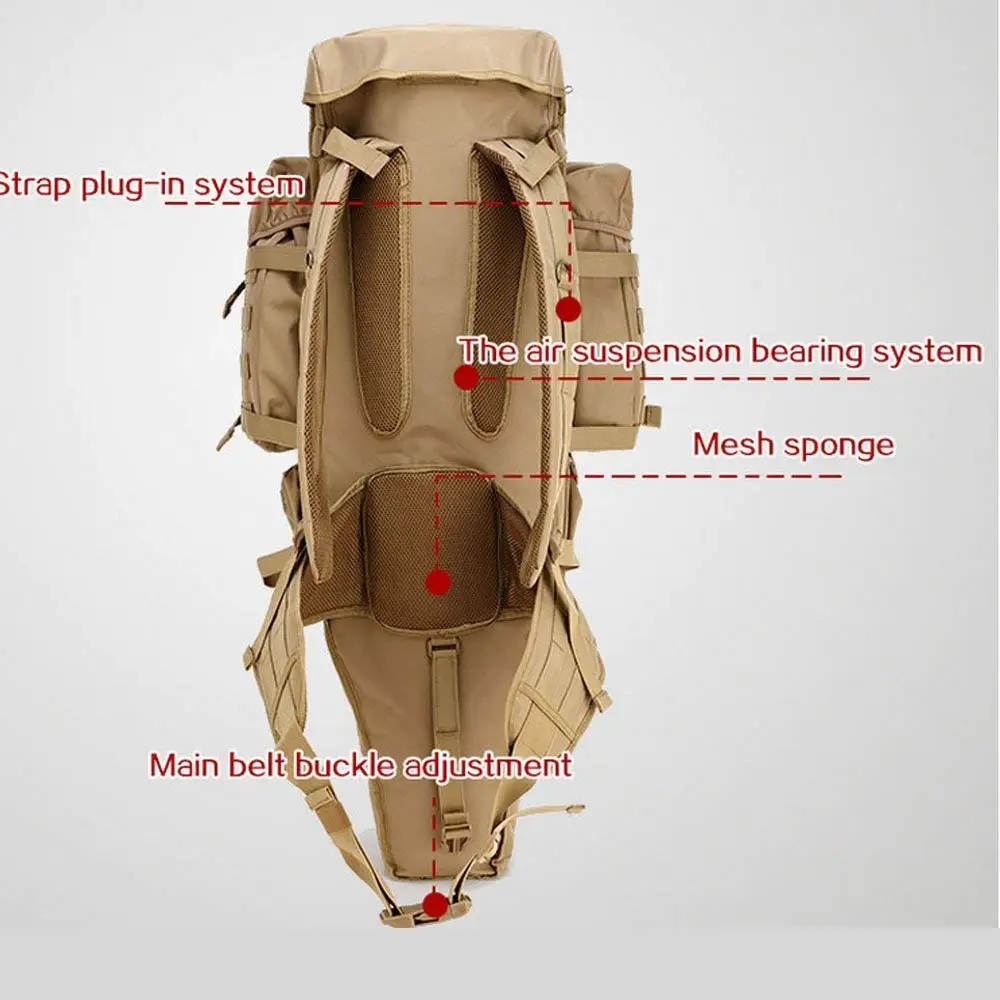 65L Large Capacity Waterproof Tactical Military Backpack Sturdy Nylon Durable Gun Rucksack for Travel Hiking Camping Hunting