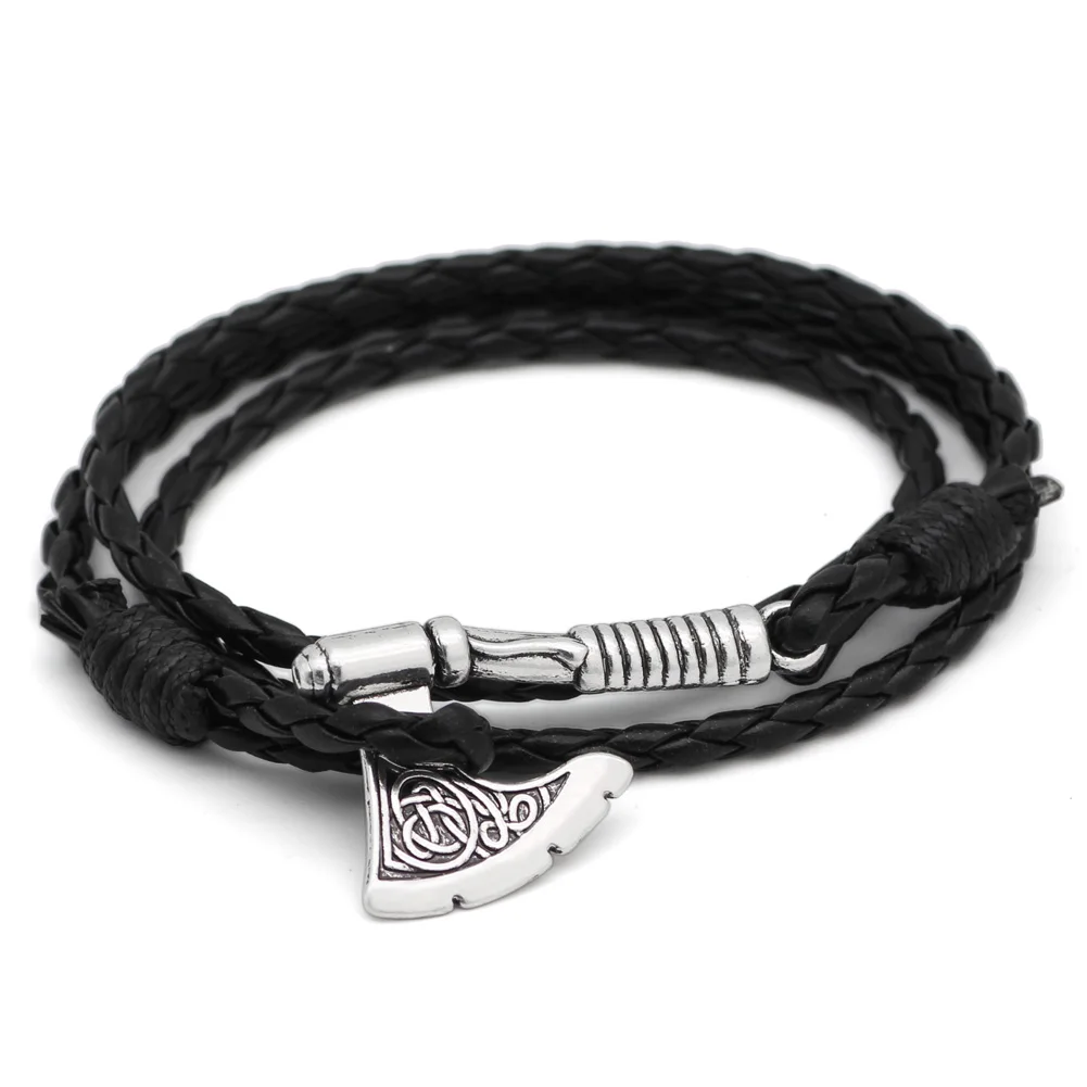 Viking Axe Charms necklace Braided Rope Chain For Men Boys Bangles Jewelry