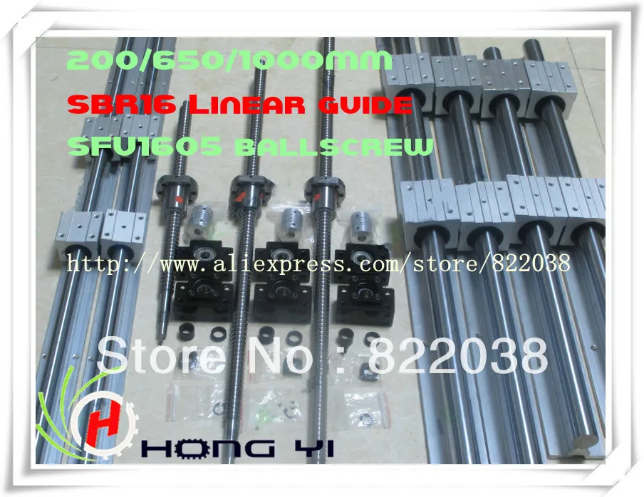 

2pcs linear guide SBR16 L = 250/700/1050MM +3pcs BALLSCREW RM1605 - 200/650/1000MM + 3pcs BK12 BF12 + 3pcs Couplers 6.35*10