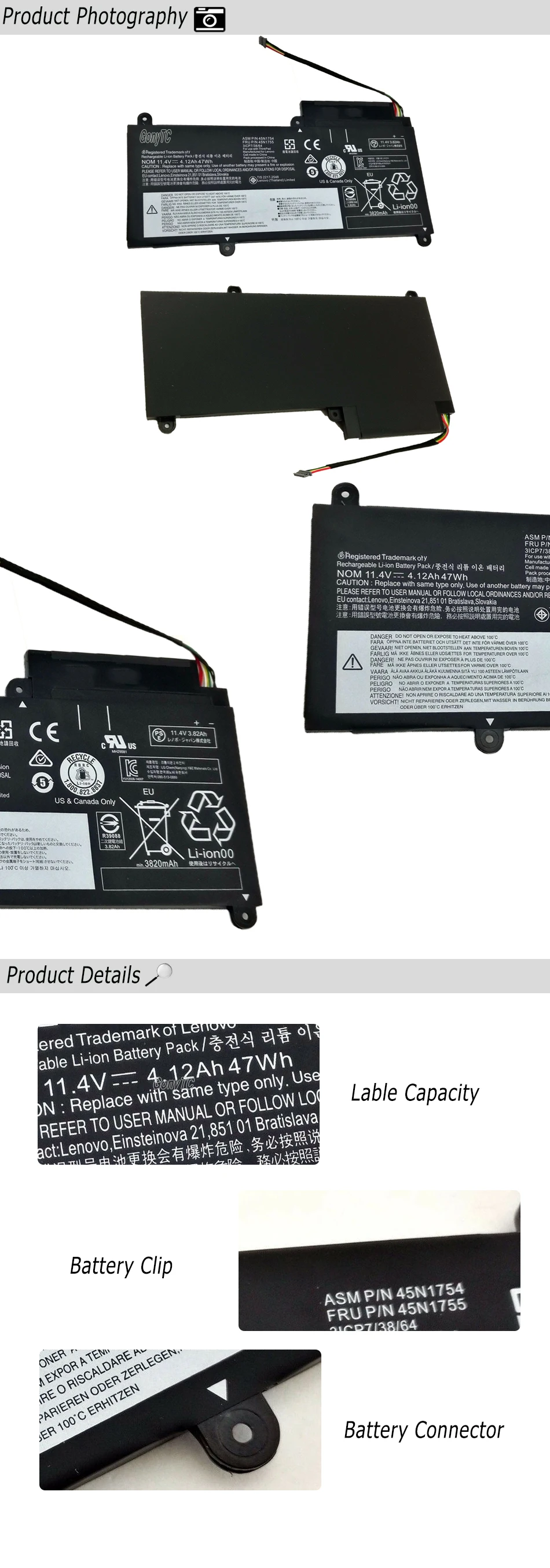 Аккумулятор для ноутбука lenovo ThinkPad E450 E450C E460 E460C 45N1752 45N1753 45N1756 45N1757 11,4 V 4.12Ah 45N1754 45N1755