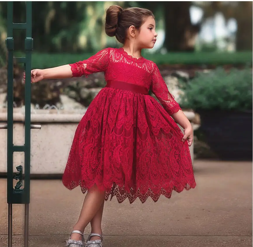 Розничная, модное кружевное платье принцессы для девочек, платье для маленьких девочек, костюмы для девочек, HQY02
