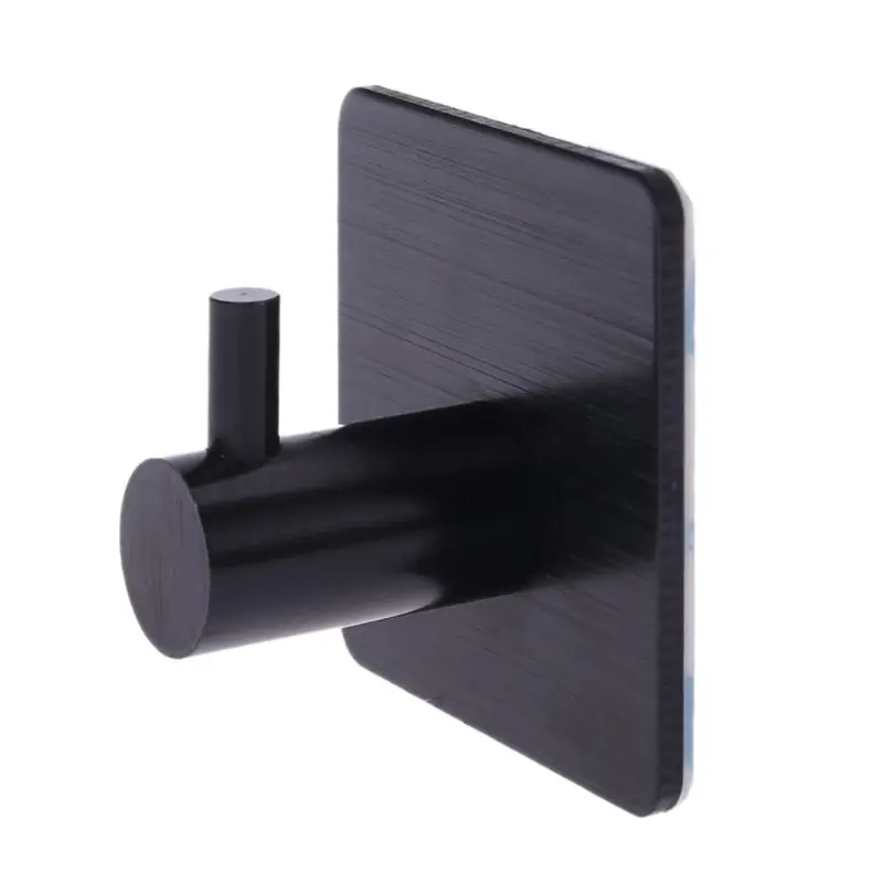 Самоклеящаяся домашняя кухонная настенная дверная вешалка для ключей, вешалка для кухонных полотенец из алюминия - Цвет: Черный